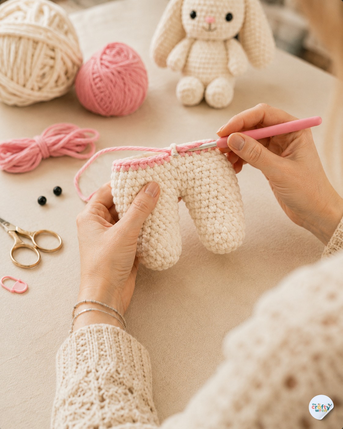 Joining the two legs together at the crotch for this crochet bunny amigurumi pattern