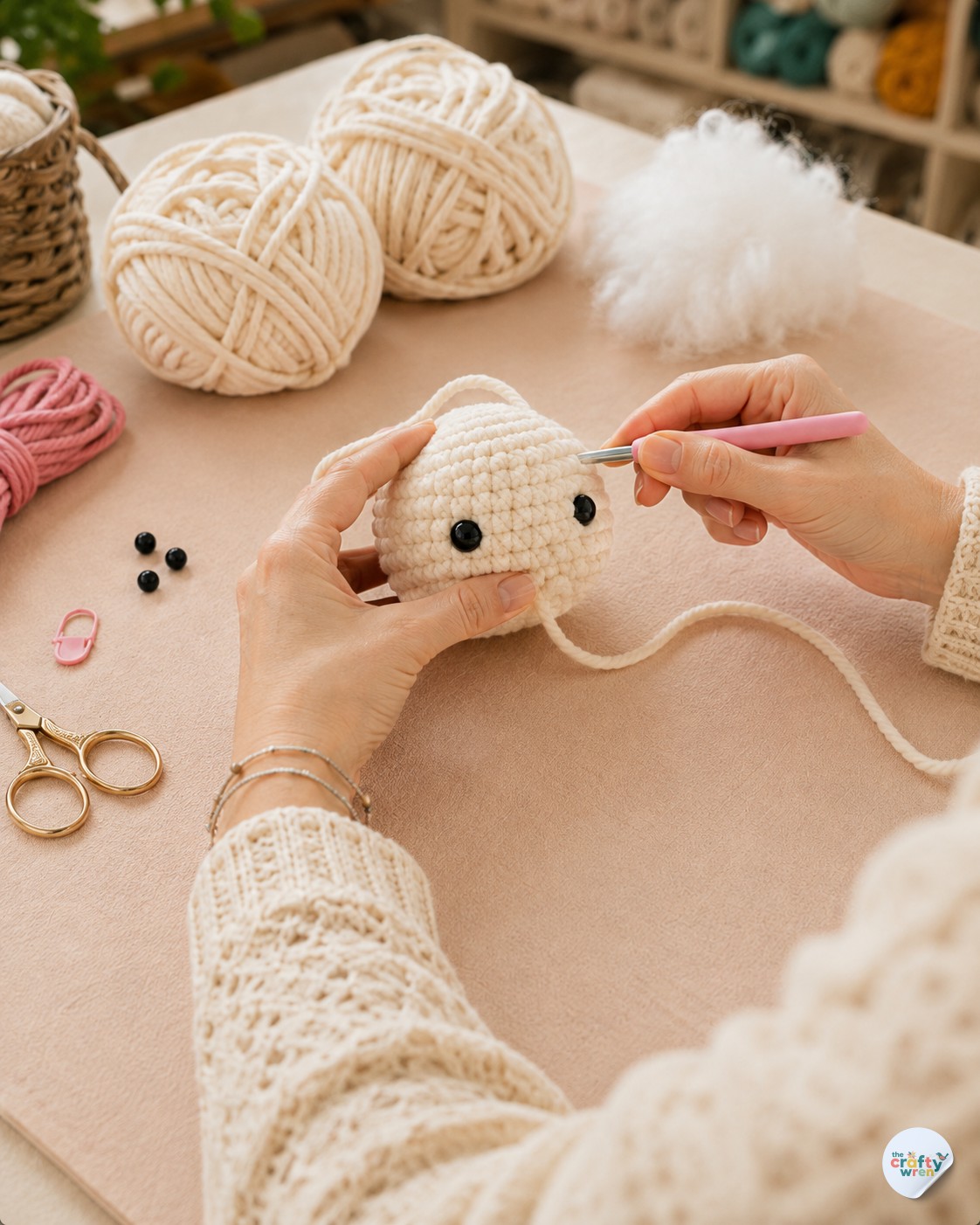 Working the increase rounds on the head for this crochet bunny amigurumi pattern by hand