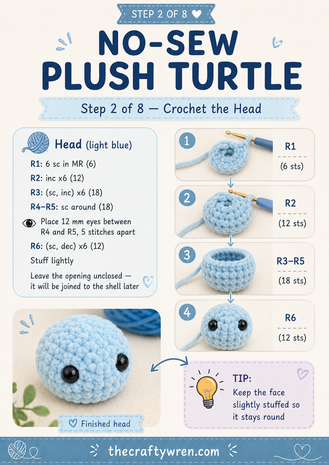 Hands crocheting the turtle shell