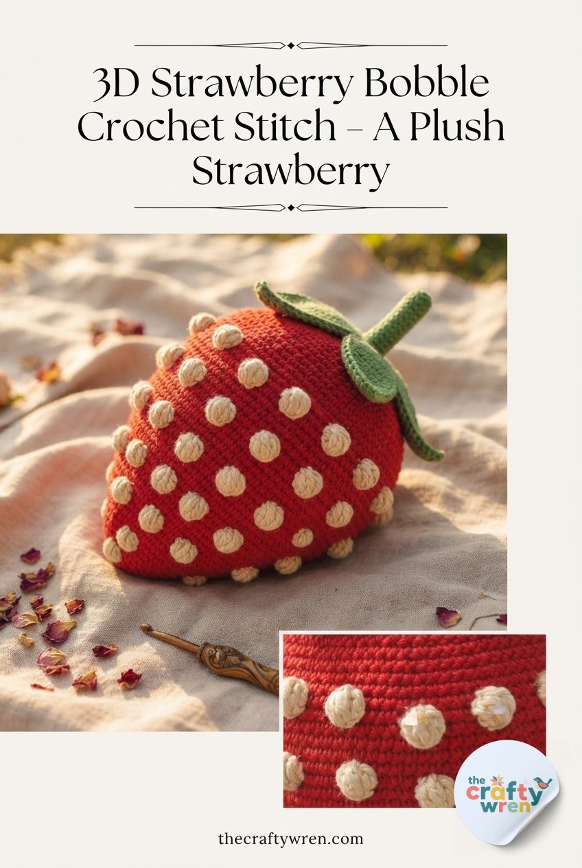 3D Strawberry Bobble Crochet Stitch - A Plush Strawberry