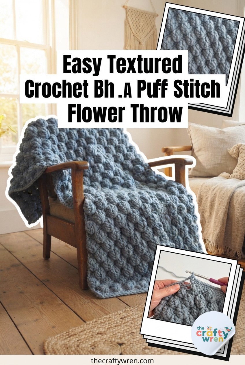Easy Textured Crochet Blanket - A Puff Stitch Flower Throw