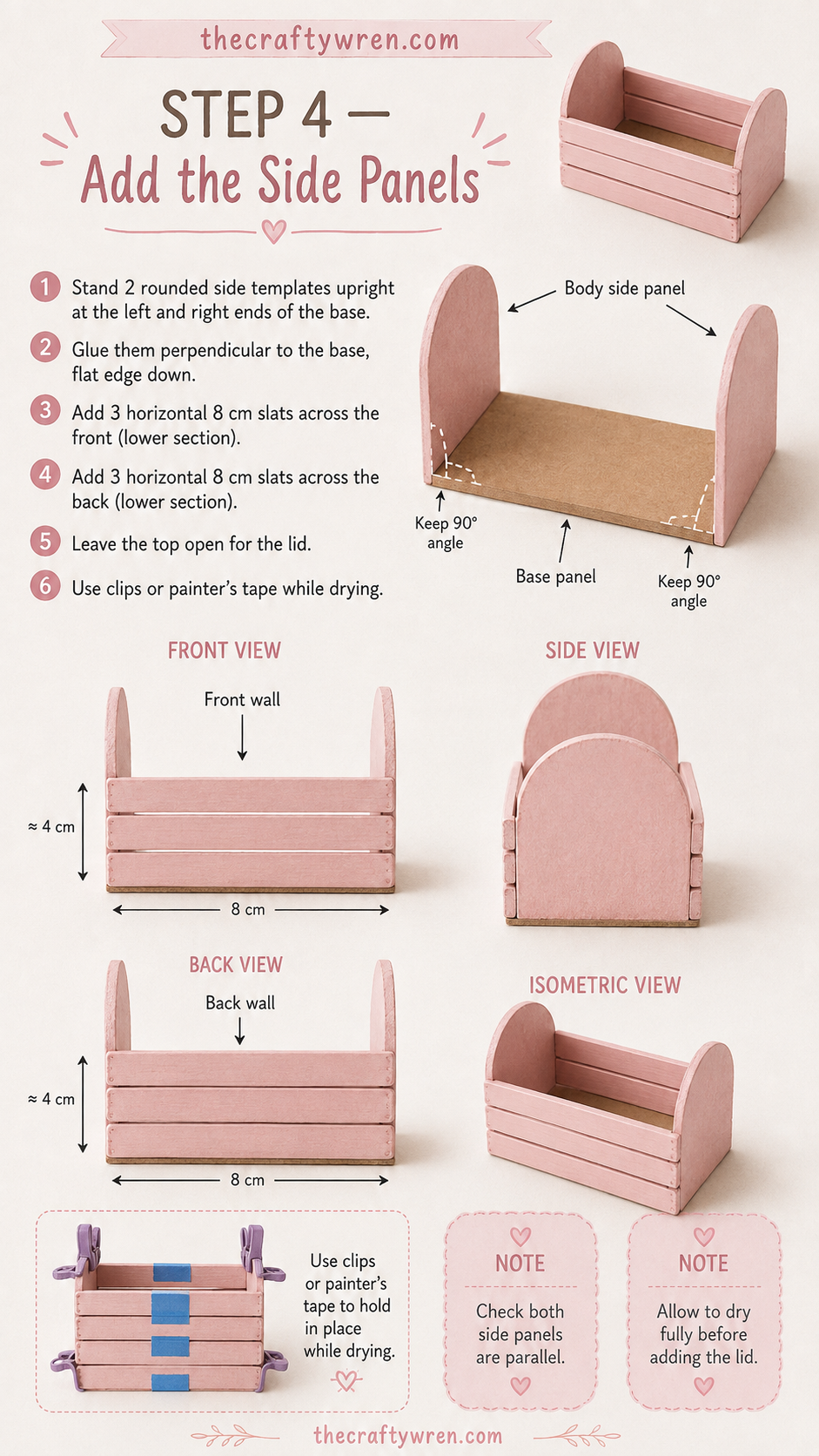 Standing the rounded side panels upright to form the walls of the popsicle stick treasure box.